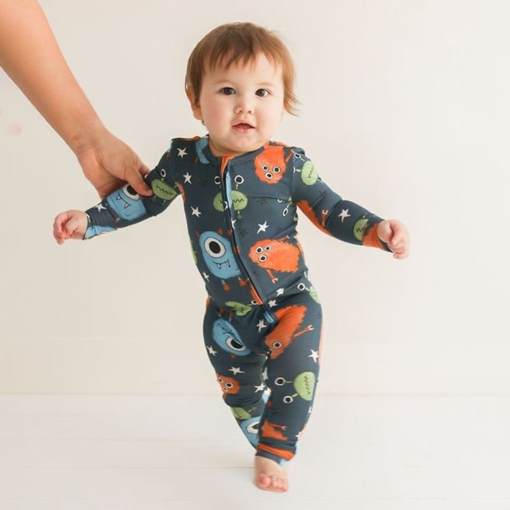 Posh Peanut Spacelings convertible bamboo footie pajamas